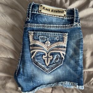 Rock Revival Distressed Blue Denim Shorts Size 30